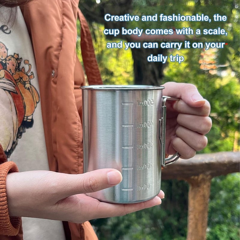 Glomora Stainless Steel Camping Cup, 17oz Fireproof Metal Cup with Lid and Foldable Handle, High Temperature Direct Heating, Great for Backpacking - Image 4